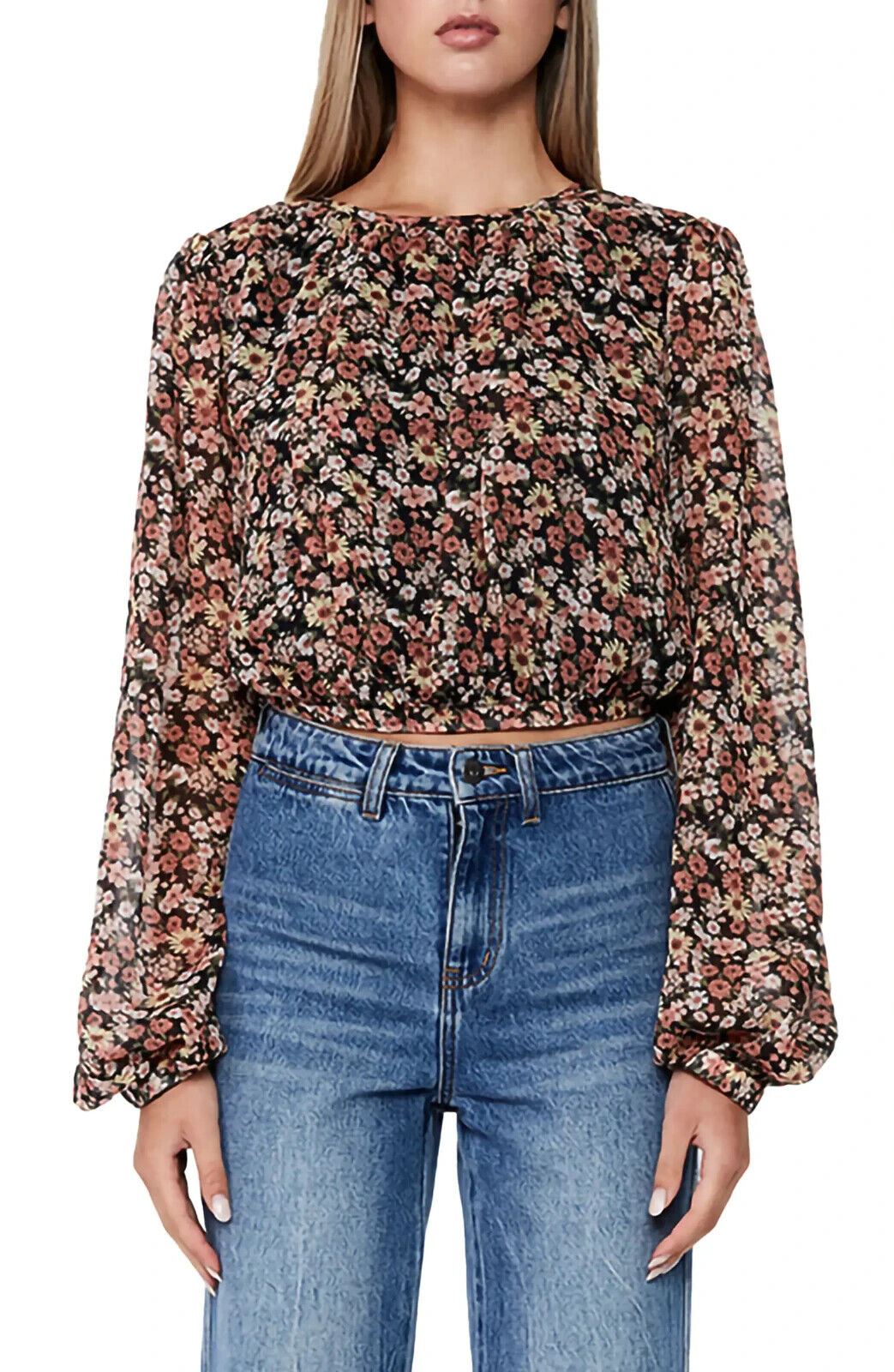 Bardot Annie Floral Round Neck Crop Top MSRP $79 Size 2 # 5D 2186 NEW