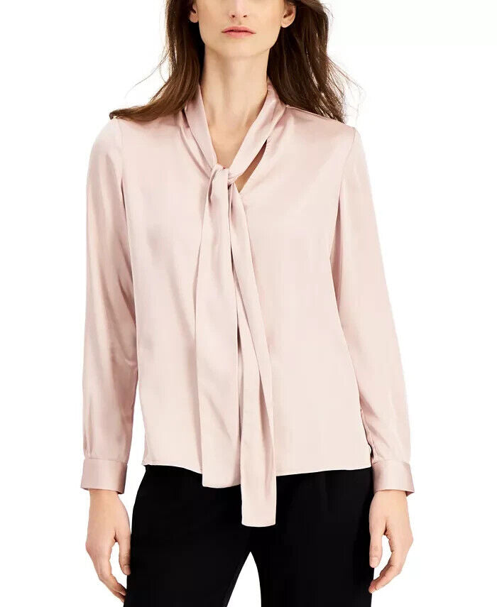 Anne Klein Long-Sleeve Tie-Neck Top MSRP $79 Size XS # 4D 566 New