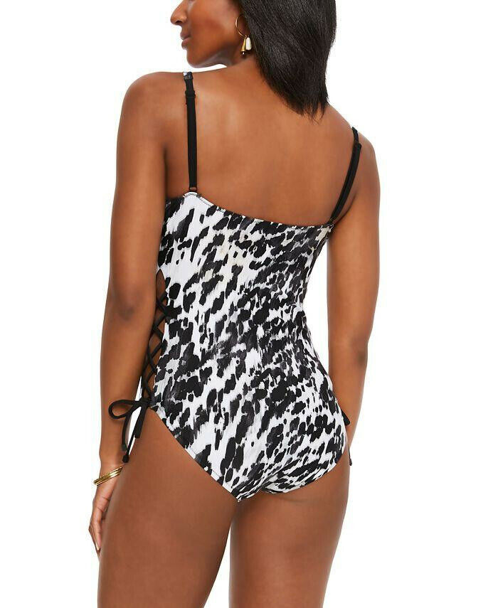 Bar III Heat Wave Lace-Up One-Piece Swimsuit