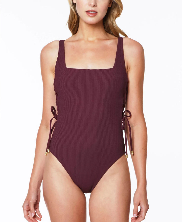 Sanctuary Sandbar Solids Lace-Up One-Piece Swimsuit $119 Size L # U11B 279 NEW