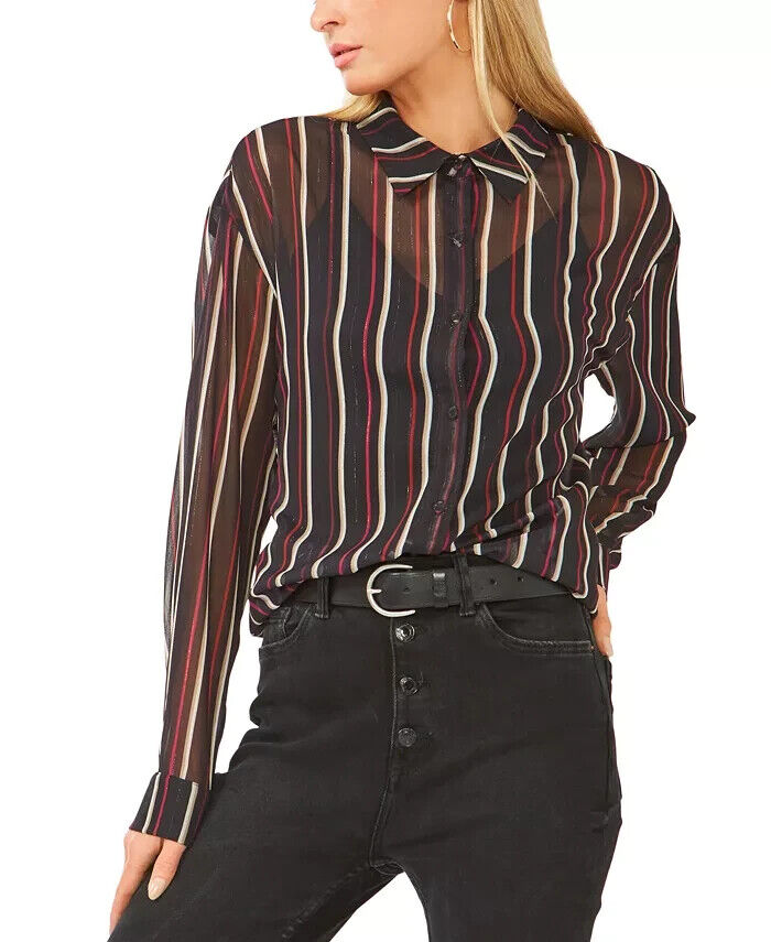 Vince Camuto Metallic Striped Button-Up Shirt $89 Size XS # 5D 2277 NEW