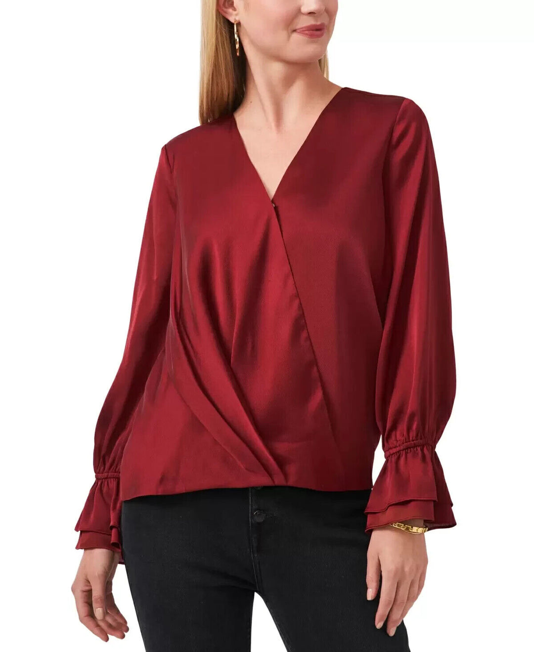 Vince Camuto Solid Surplice Ruffled-Cuff Top MSRP $89 Size M # 5D 2260 NEW