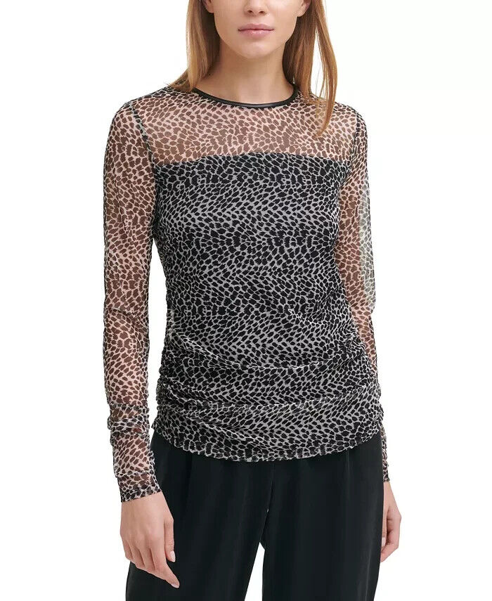 DKNY Printed Mesh Top MSRP $69 Size L # 5D 2187 NEW