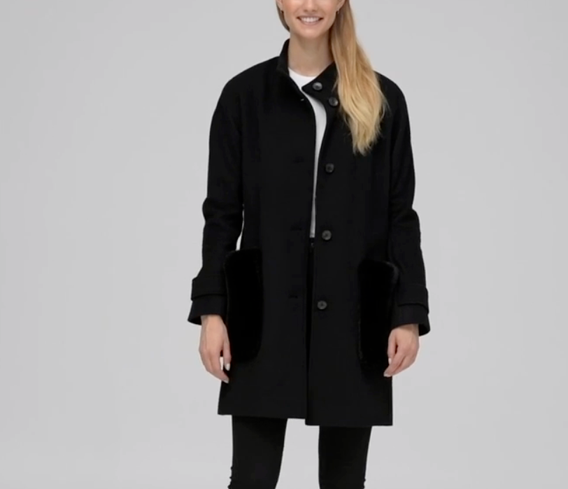 DKNY Faux-Fur-Pocket Walker Coat