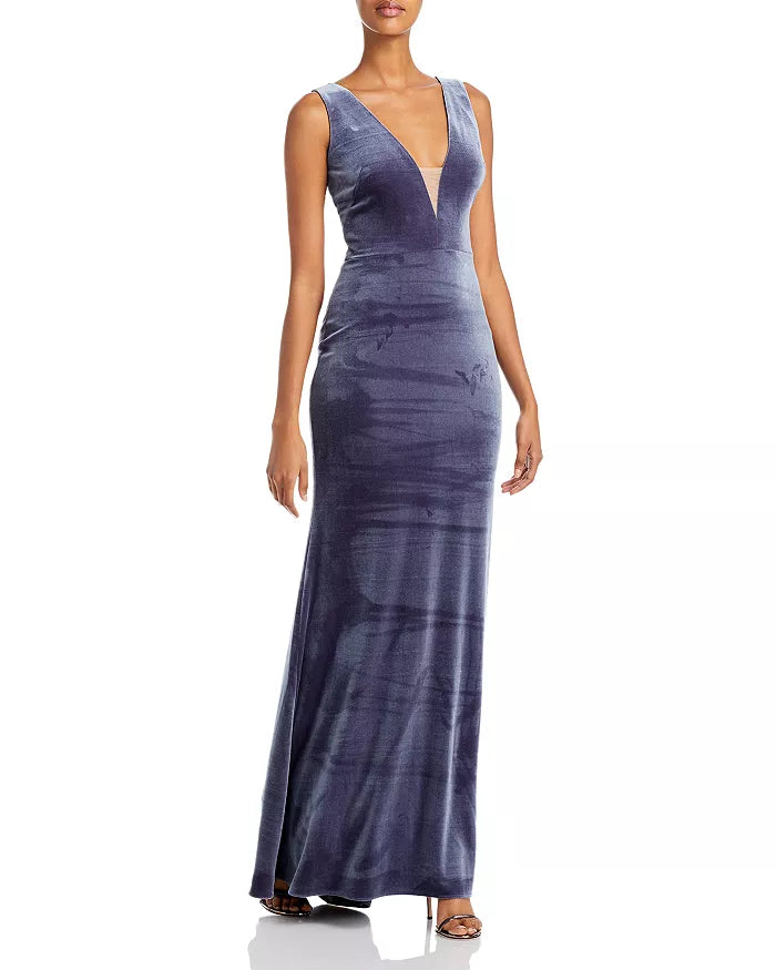 AQUA Deep V-Neck Velvet Gown