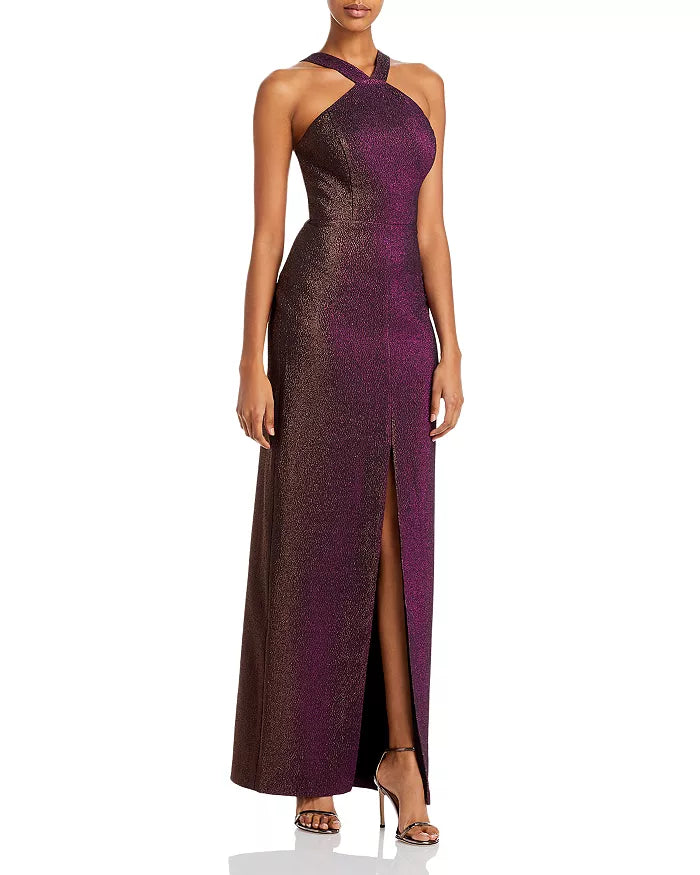 Aidan by Aidan Mattox Metallic Halter Maxi Dress