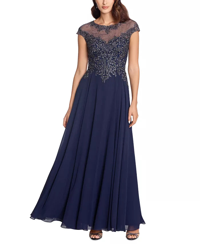 XSCAPE Embellished Embroidered Gown