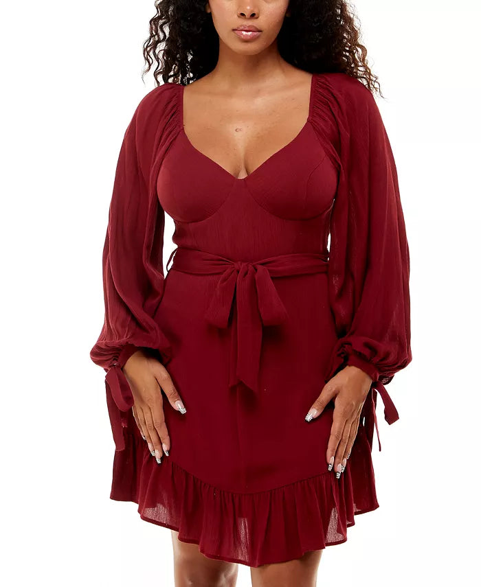 B Darlin Juniors' Tie-Sleeve Belted Dress