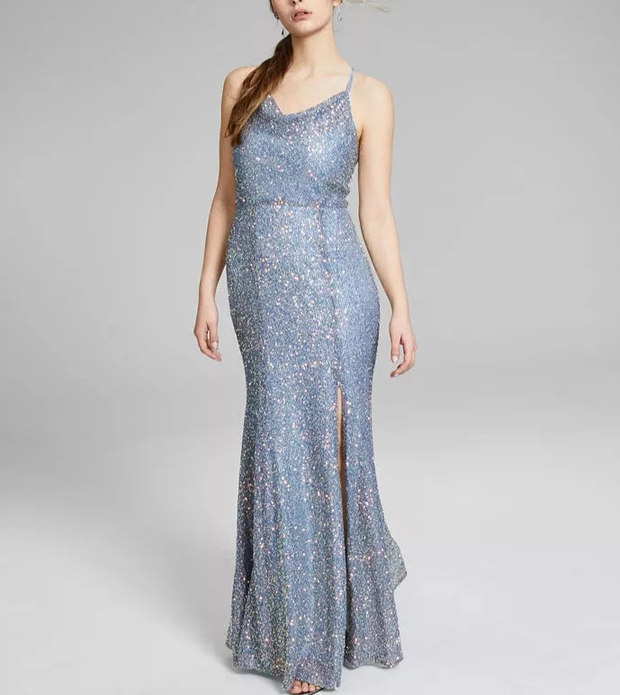 BCX Juniors' Cowlneck Sequinned Gown