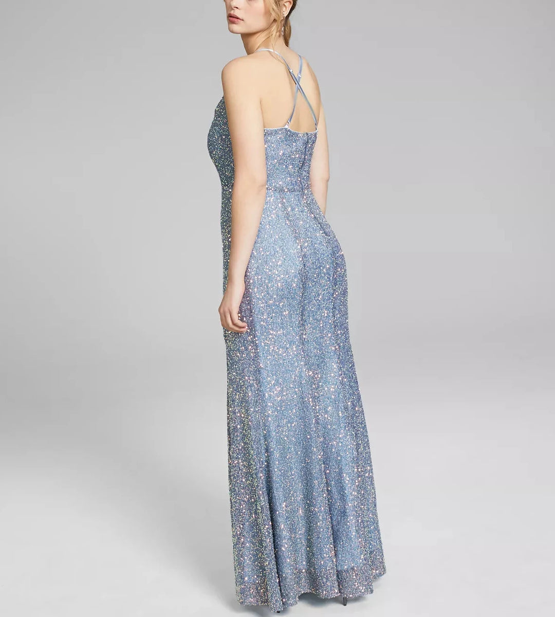 BCX Juniors' Cowlneck Sequinned Gown