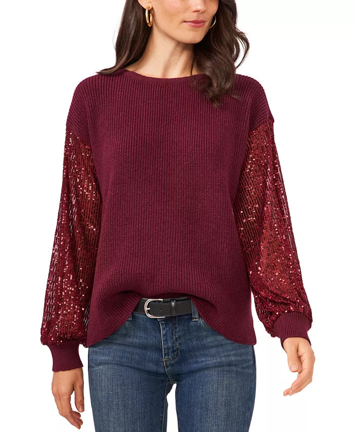 Vince Camuto Sequin-Sleeve Sweater