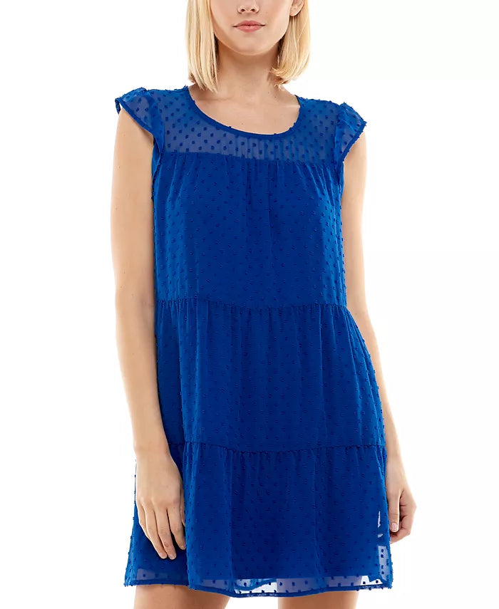 Crystal Doll Juniors' Swiss-Dot Tiered Dress