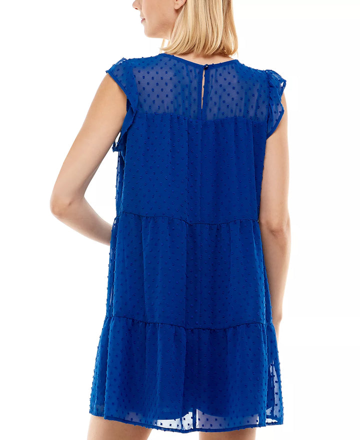 Crystal Doll Juniors' Swiss-Dot Tiered Dress