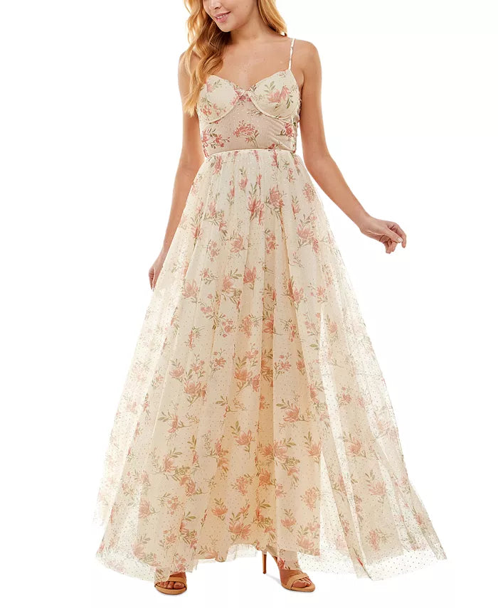 City Studios Juniors' Floral-Print Gown