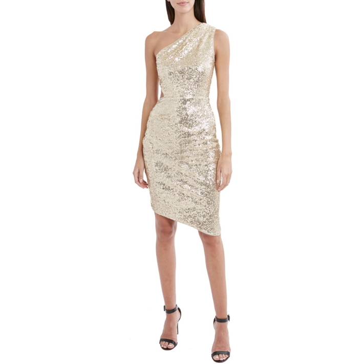 BCBGMAXAZRIA One Shoulder Asymmetric Sequin Dress