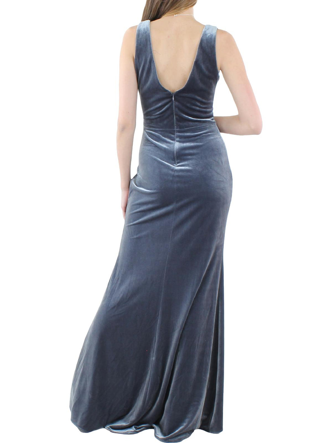 AQUA Deep V-Neck Velvet Gown