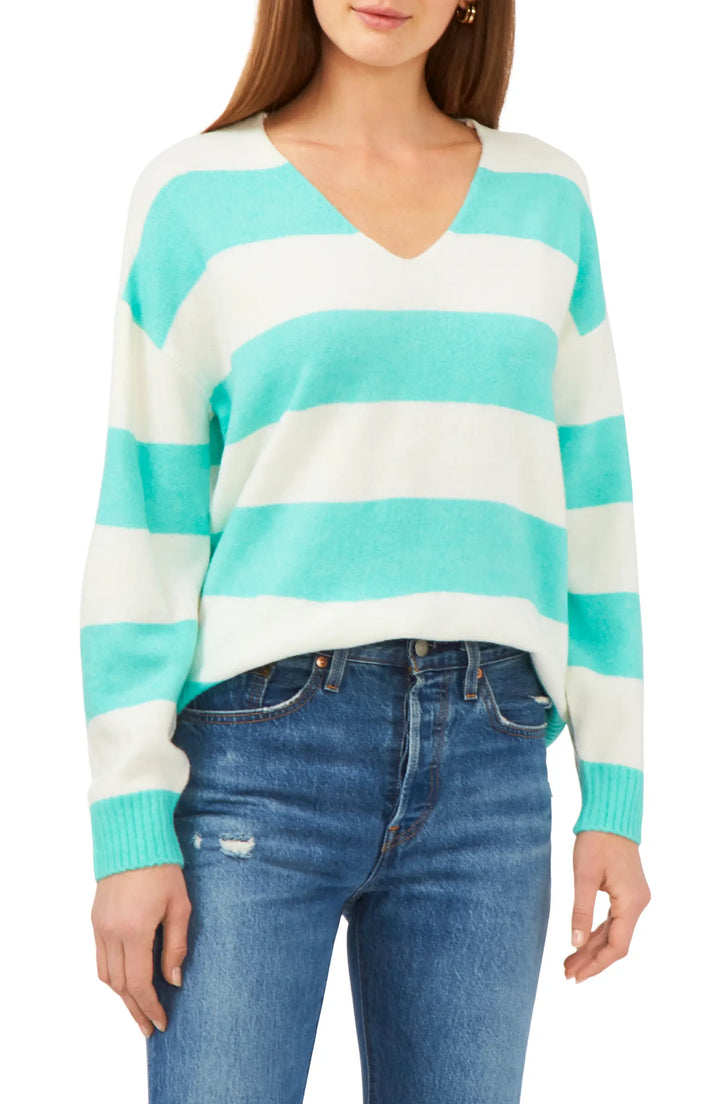 VINCE CAMUTO Stripe V-Neck Sweater