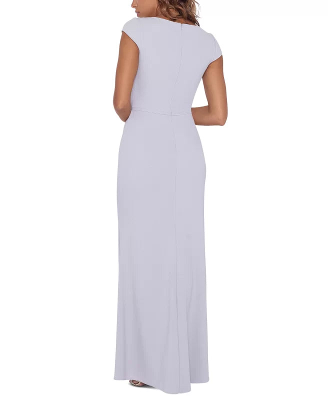 Betsy & Adam Asymmetrical-Neck Ruffled Gown