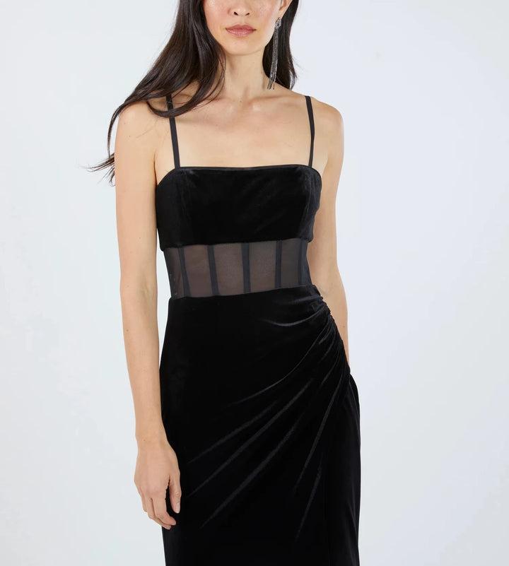 BCBGMAXAZRIA Sheer Waist Velvet Evening Gown