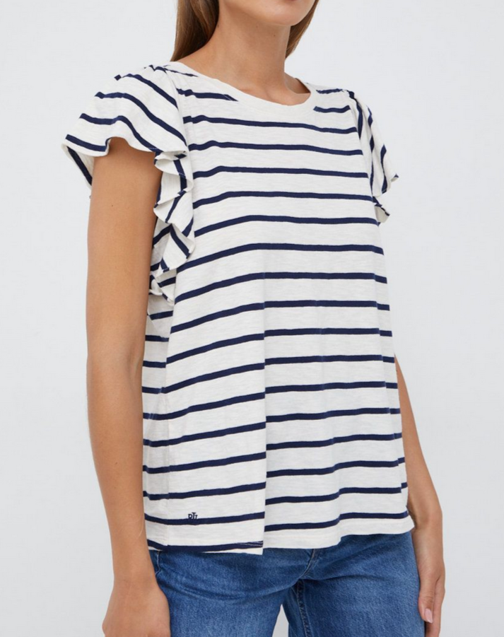 Lauren Ralph Lauren Ruffle-Sleeve Striped T-Shirt