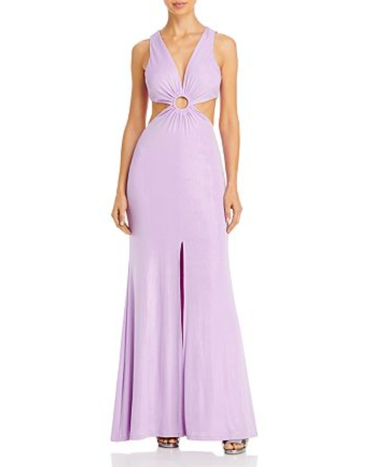 AQUA Ruched Ring Evening Gown