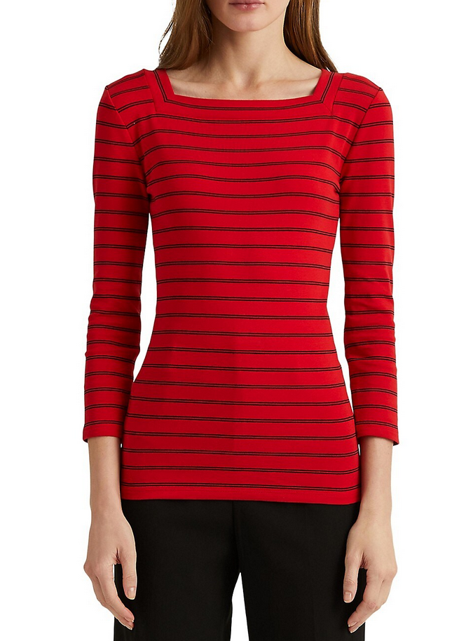 LAUREN RALPH LAUREN Square-Neck Striped Top