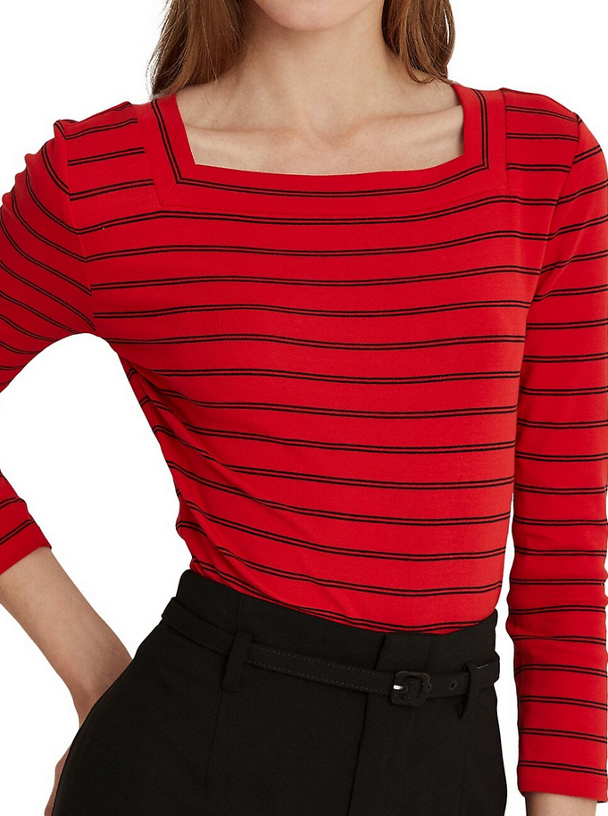 LAUREN RALPH LAUREN Square-Neck Striped Top