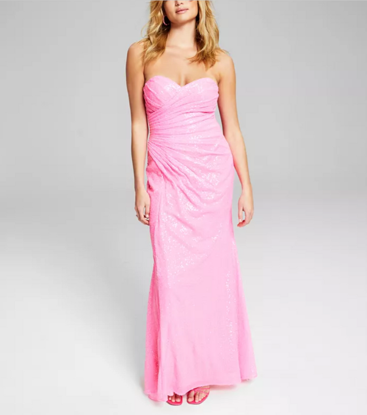 Blondie Nites Juniors' Sequinned Ruched-Detail Gown