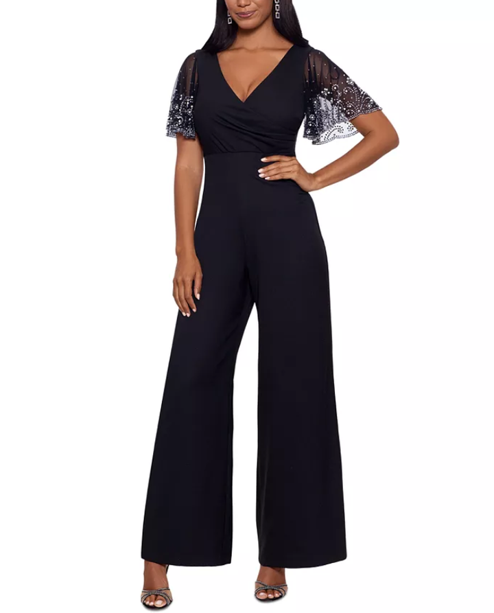 Betsy & Adam Embellished Sleeve Wide-Leg Jumpsuit