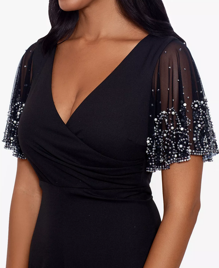 Betsy & Adam Embellished Sleeve Wide-Leg Jumpsuit