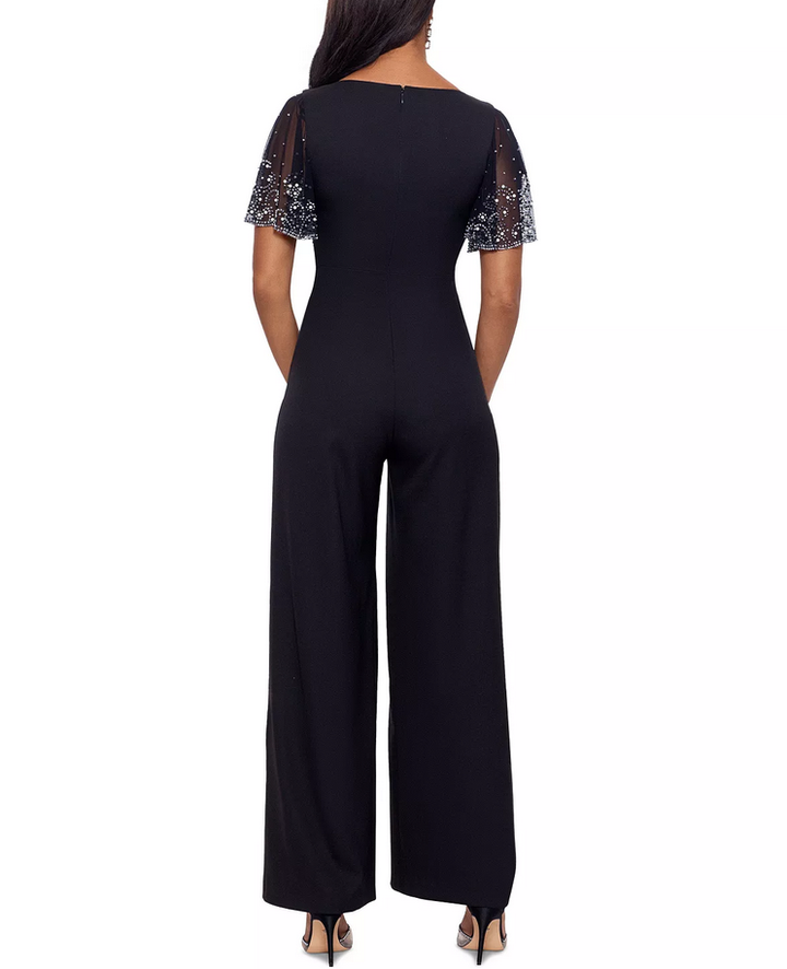 Betsy & Adam Embellished Sleeve Wide-Leg Jumpsuit