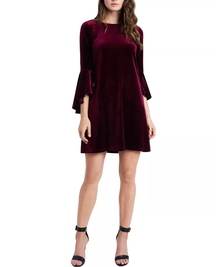 MSK Velvet Bell-Sleeve Shift Dress