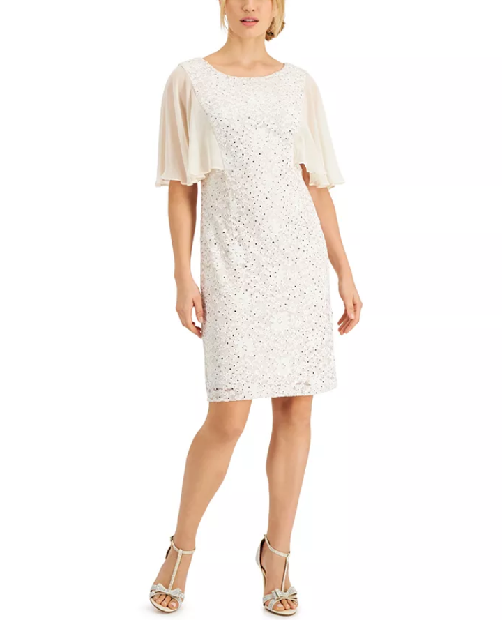 Connected Flutter-Sleeved Lace Sheath Dress