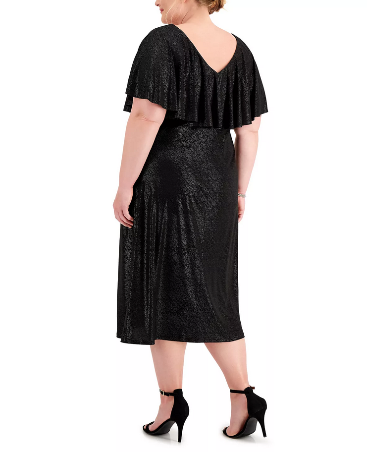 Connected Plus Size Metallic-Dot Capelet Dress