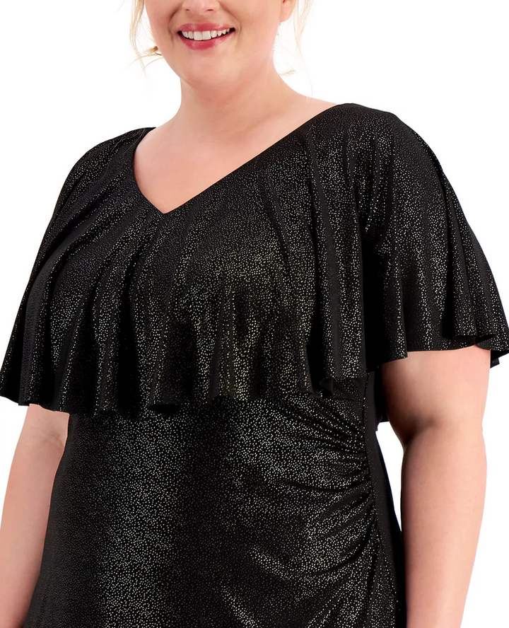 Connected Plus Size Metallic-Dot Capelet Dress