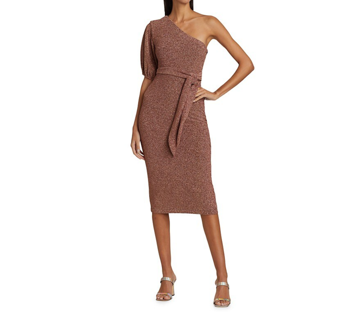 ML Monique Lhuillier One-Shoulder Midi Cocktail Dress