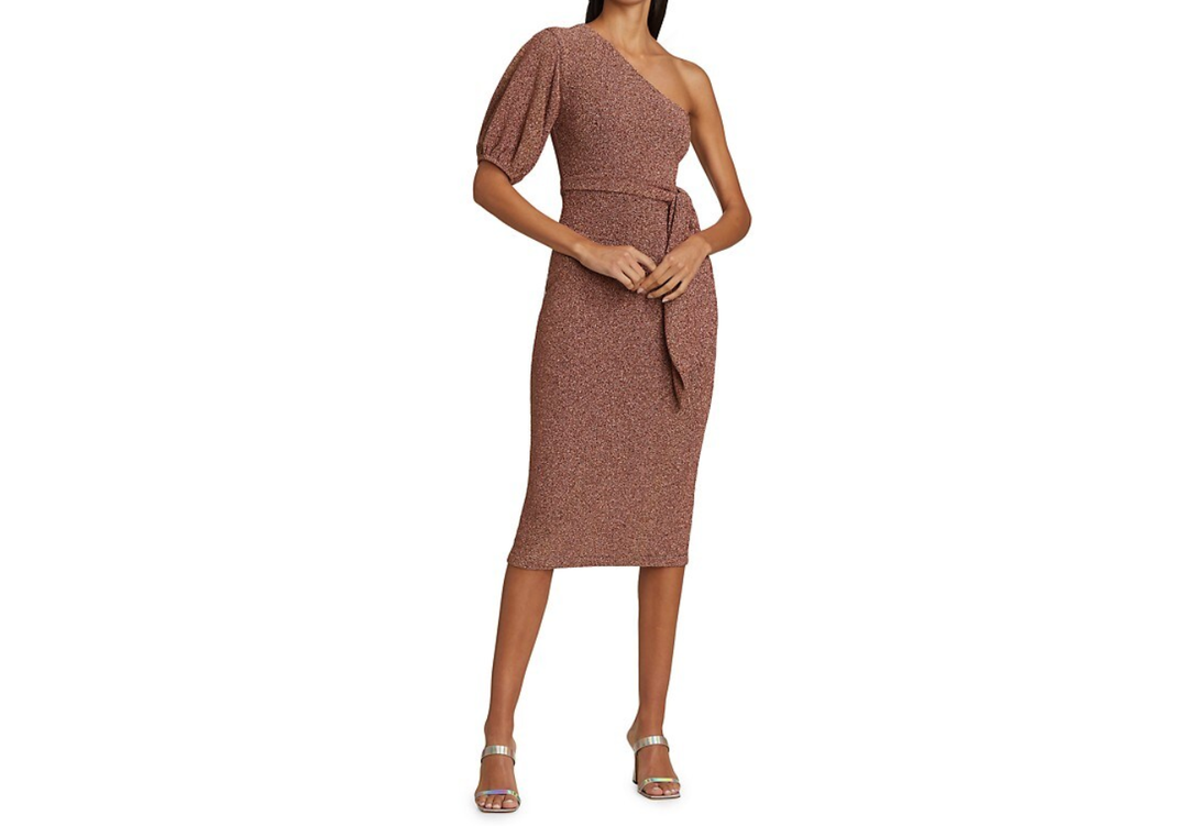 ML Monique Lhuillier One-Shoulder Midi Cocktail Dress