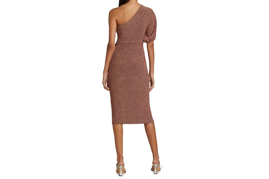 ML Monique Lhuillier One-Shoulder Midi Cocktail Dress