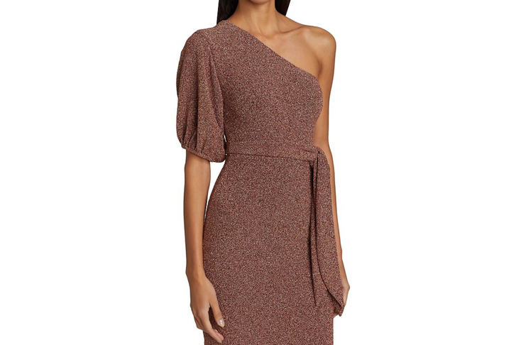 ML Monique Lhuillier One-Shoulder Midi Cocktail Dress