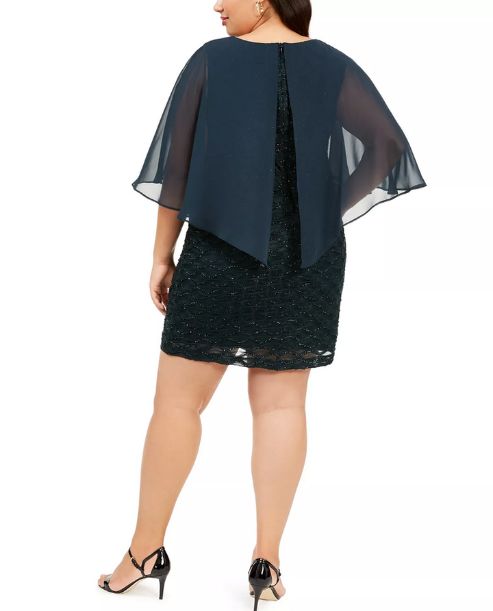 Connected Plus Size Capelet Sheath Dress