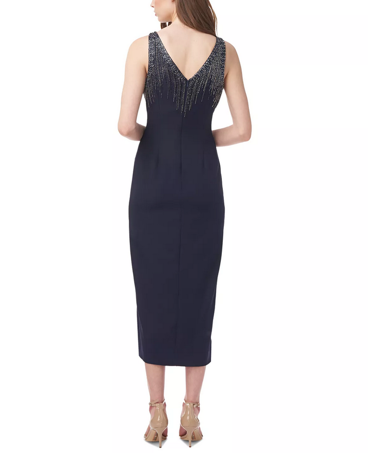 JS Collections Beaded Boat-Neck Midi Dress