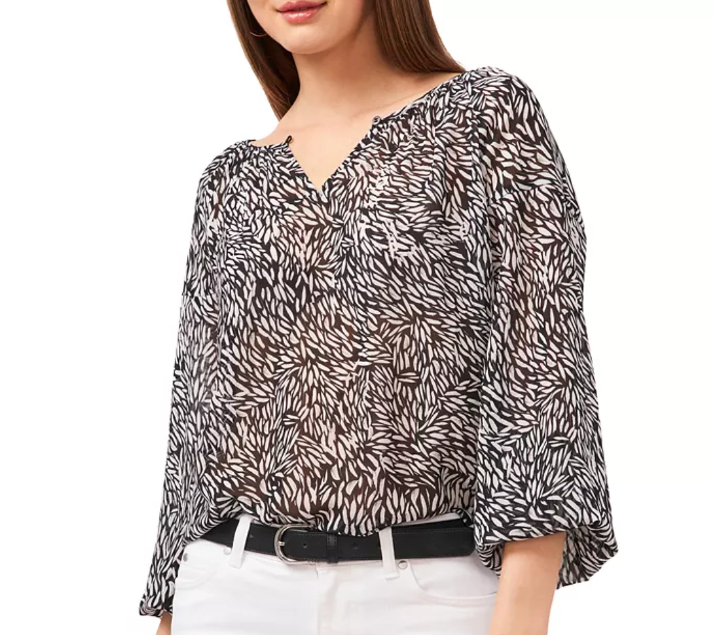 Vince Camuto Drifting Petals Printed Peasant Blouse