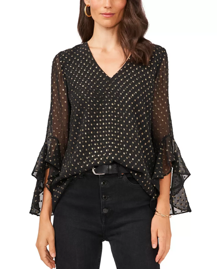 Vince Camuto Clip-Dot Bell-Sleeve Top