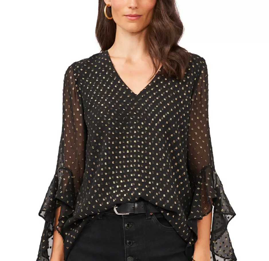 Vince Camuto Clip-Dot Bell-Sleeve Top