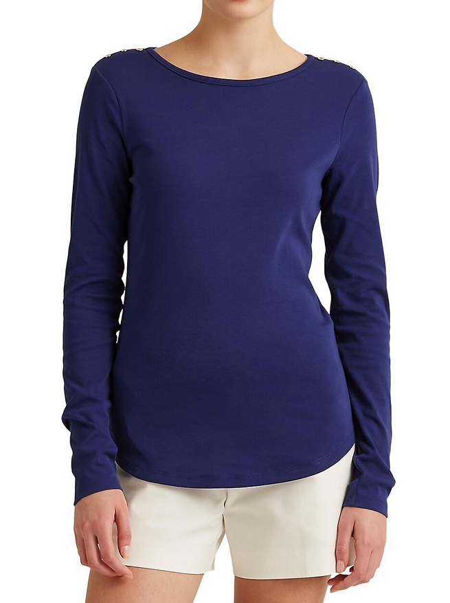 Lauren Ralph Lauren Slim-Fit Faux-Snap-Shoulder T-Shirt
