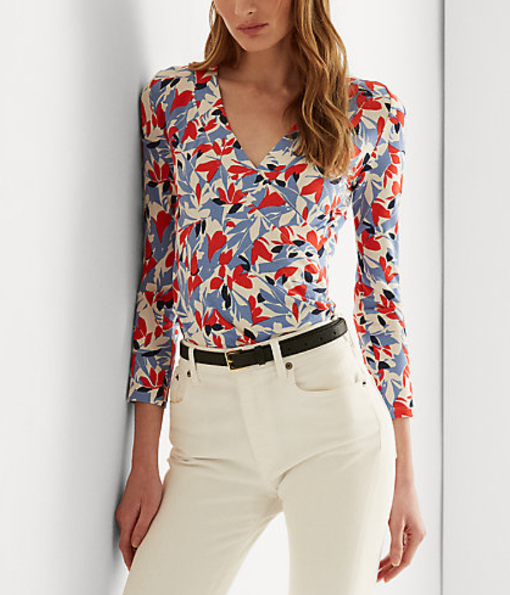 Lauren Ralph Lauren Floral Surplice Jersey Top