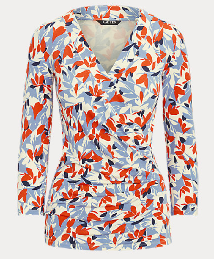 Lauren Ralph Lauren Floral Surplice Jersey Top