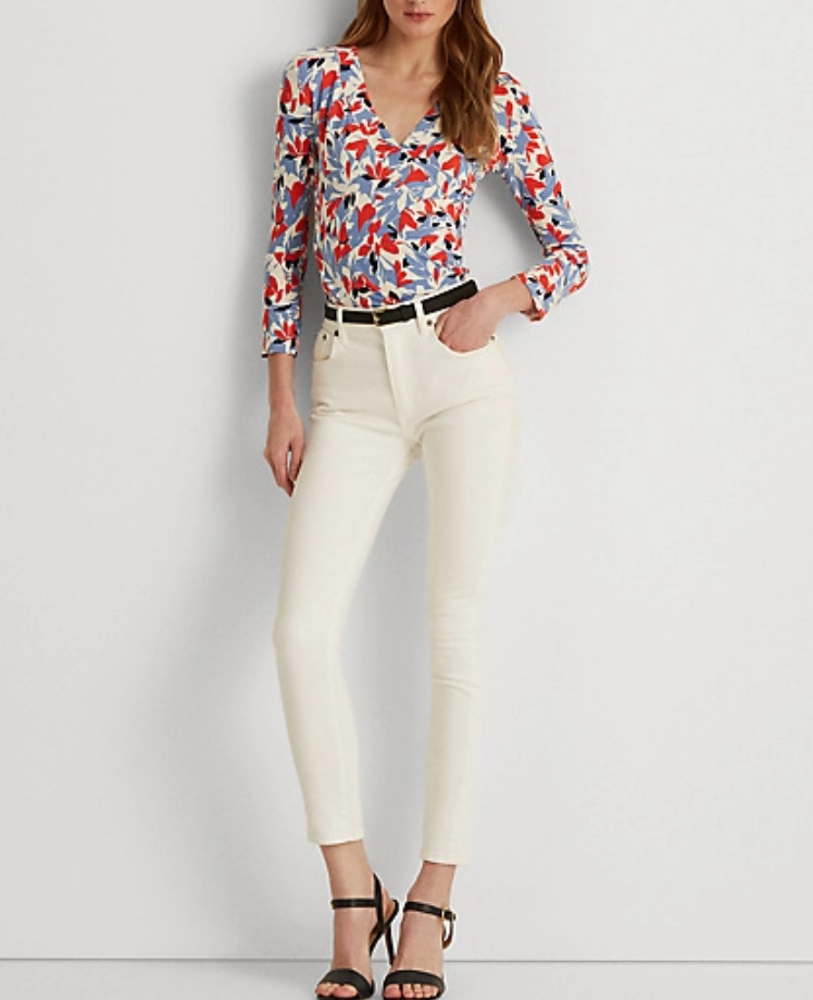 Lauren Ralph Lauren Floral Surplice Jersey Top