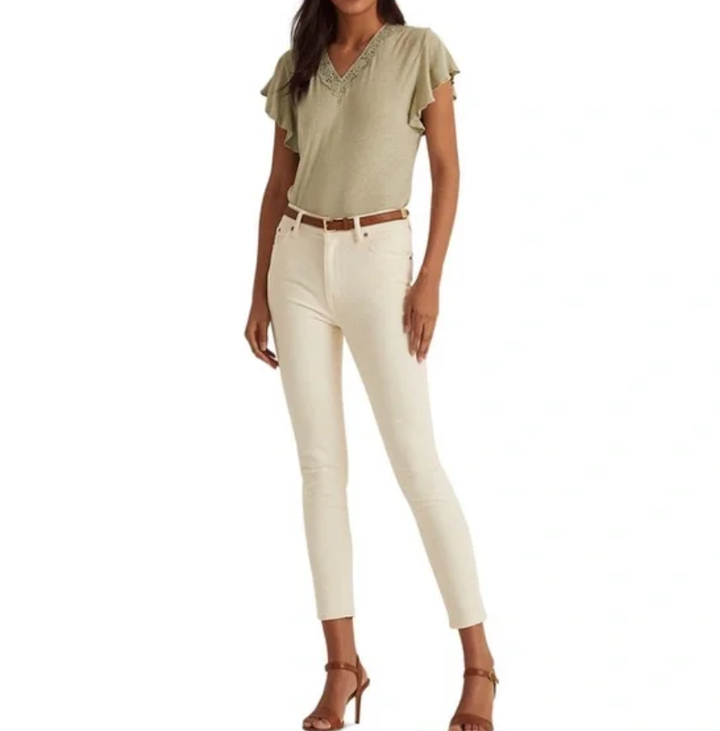 Lauren Ralph Lauren Linen Blend Jersey Flutter Sleeve Top