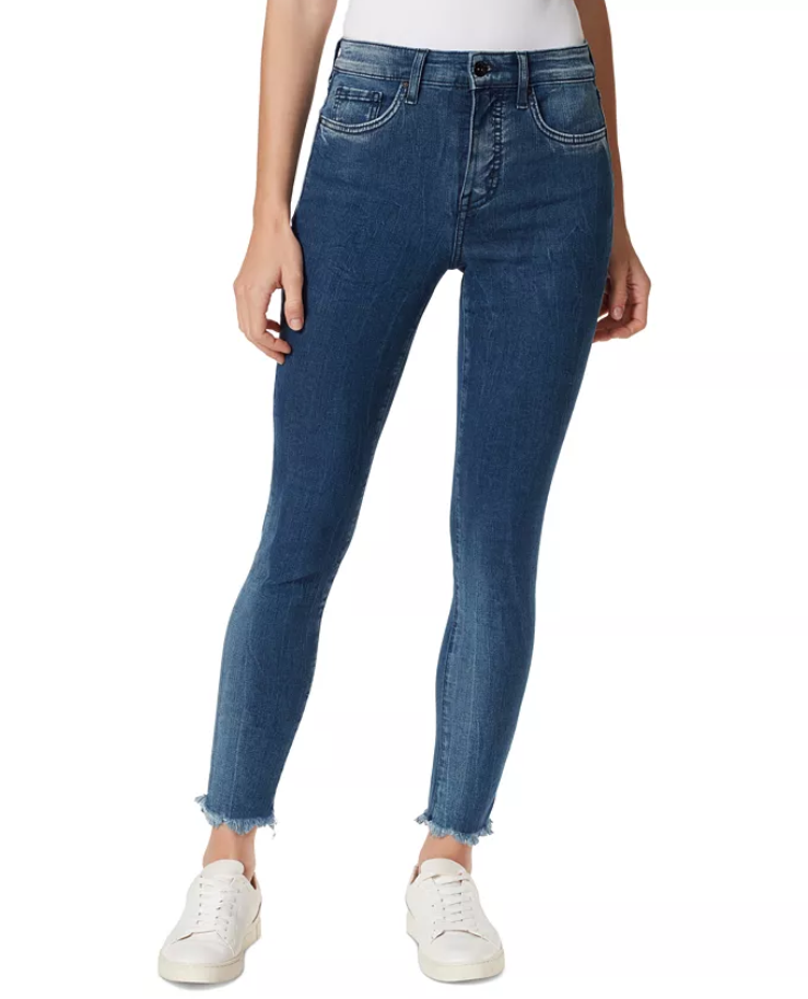 Frayed Denim Cut-Hem High-Rise Skinny Ankle Jeans